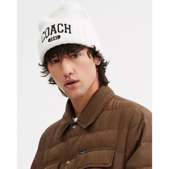 NWT Coach 1941 Embroidered Knit Beanie Wool CU806 Chalk White Unisex One Size - Picture 9 of 9